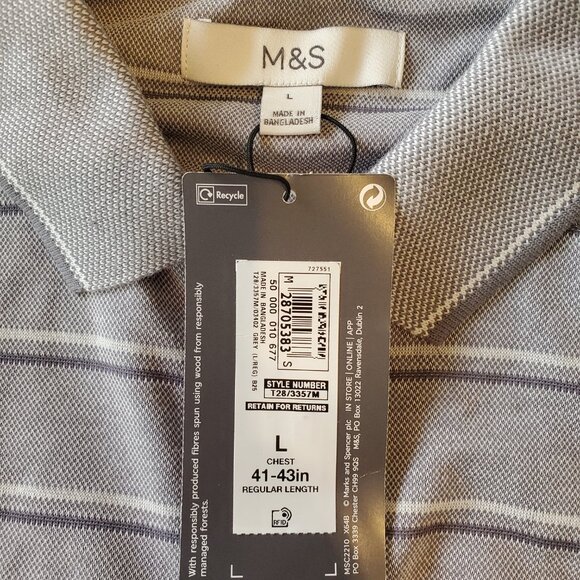 M&S COLLECTION Mens Grey Modal Rich Striped Polo Shirt - Picture 6 of 7